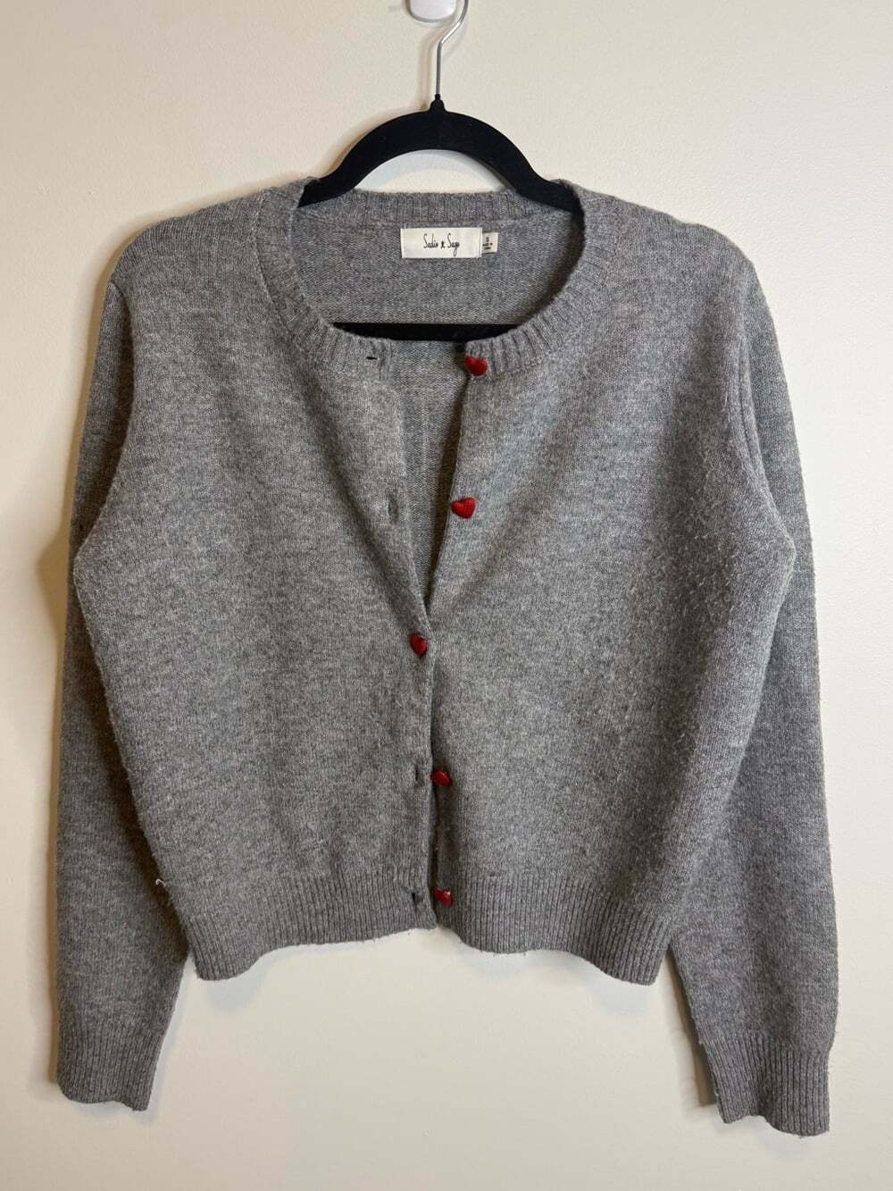 Sadie & Sage gray Cardigan with Red Heart Buttons size small